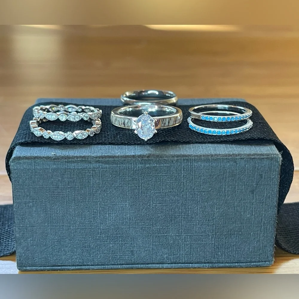 Antler Rings The Magnolia Springs Set. Lab Made Diamond ,Silver 925 ,Turquoise - Picture 7 of 13